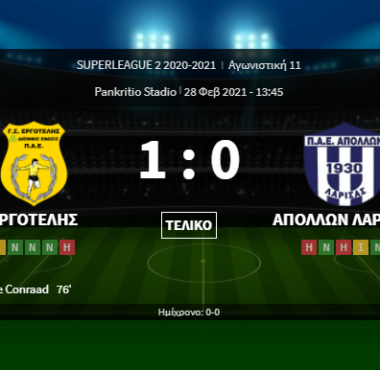 ΕΡΓΟΤΕΛΗΣ-ΑΠΟΛΛΩΝ ΛΑΡΙΣΑΣ 1-0 (VIDEO) 1 bandicam 2021 02 28 15 44 18 428